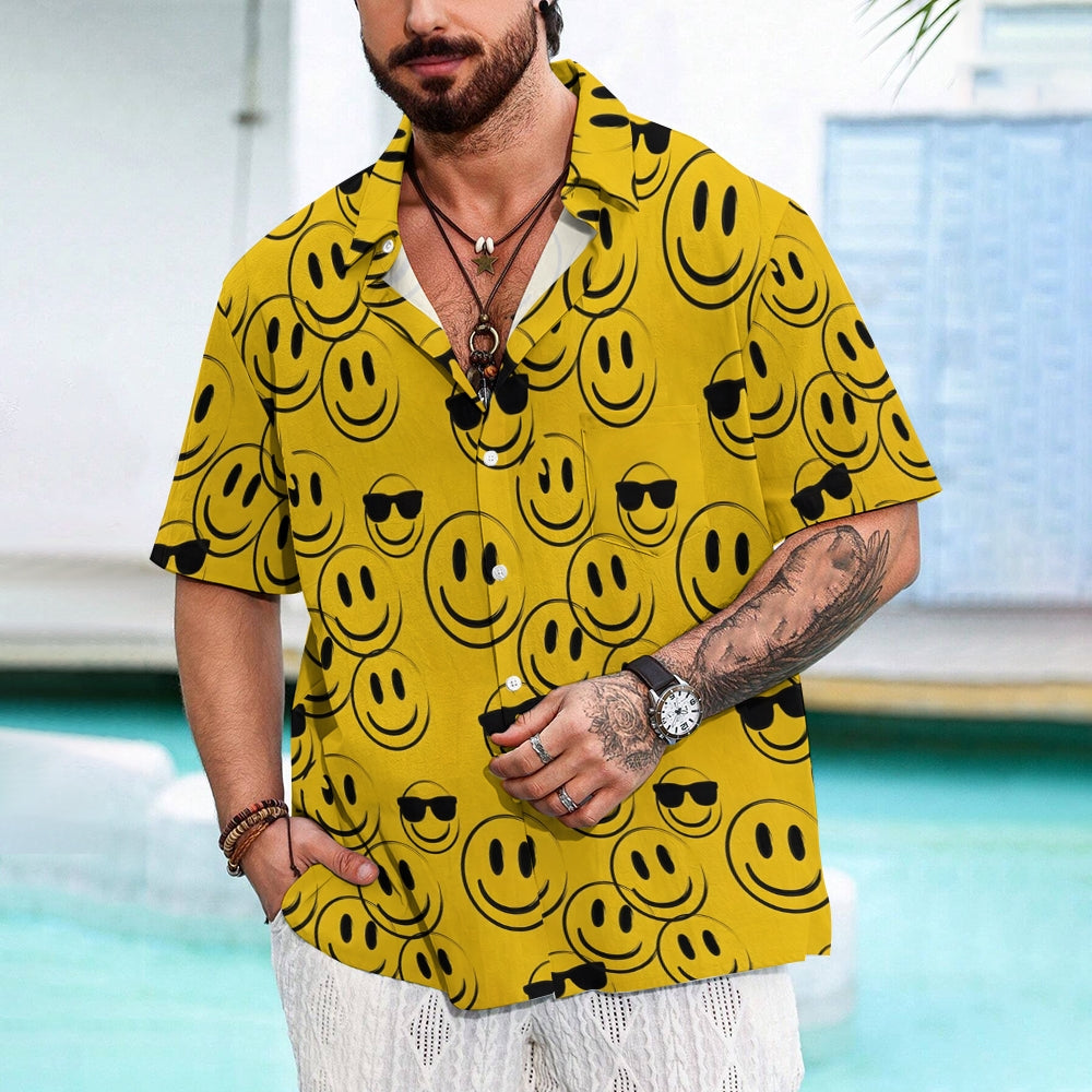 Men's Smile Emoticon Casual Short Sleeve Shirt 2402000081