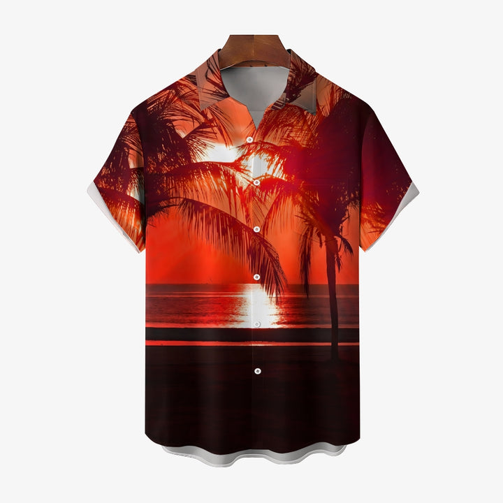 Men's Hawaiian Sunset Coconut TreeCasual Short Sleeve Shirt 2401000062