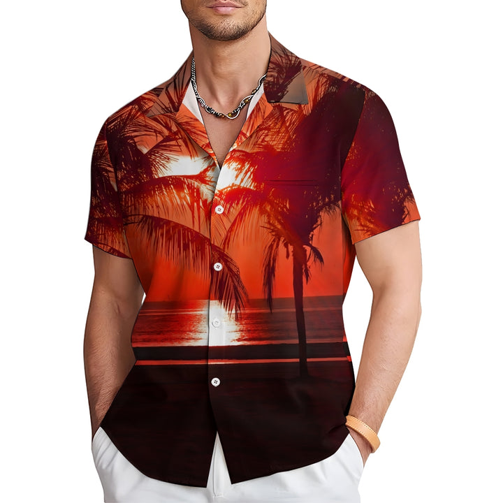 Men's Hawaiian Sunset Coconut TreeCasual Short Sleeve Shirt 2401000062