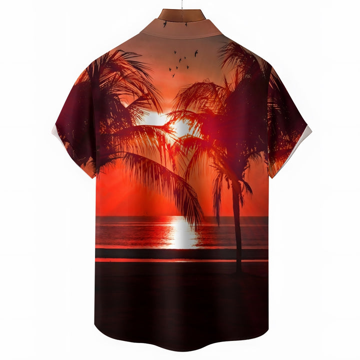 Men's Hawaiian Sunset Coconut TreeCasual Short Sleeve Shirt 2401000062