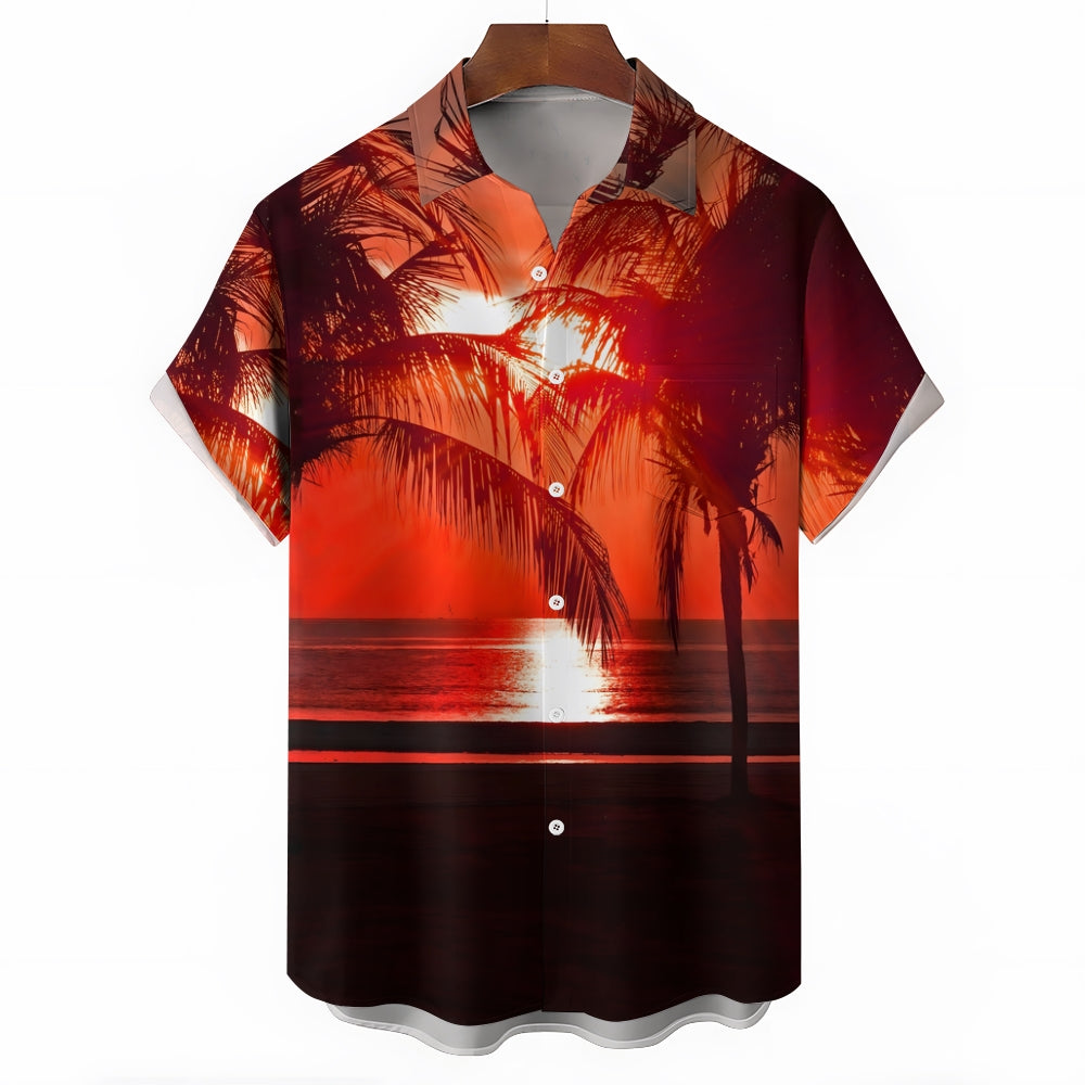 Men's Hawaiian Sunset Coconut TreeCasual Short Sleeve Shirt 2401000062