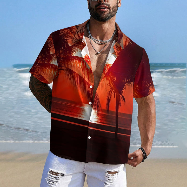 Men's Hawaiian Sunset Coconut TreeCasual Short Sleeve Shirt 2401000062