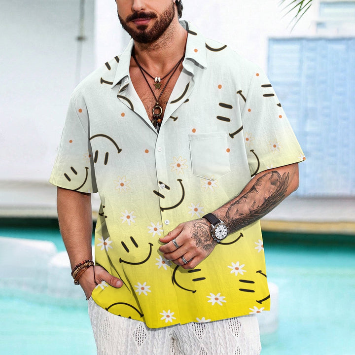 Hawaiian Gradient Smiley Floral Print Short Sleeve Shirt 2408010923