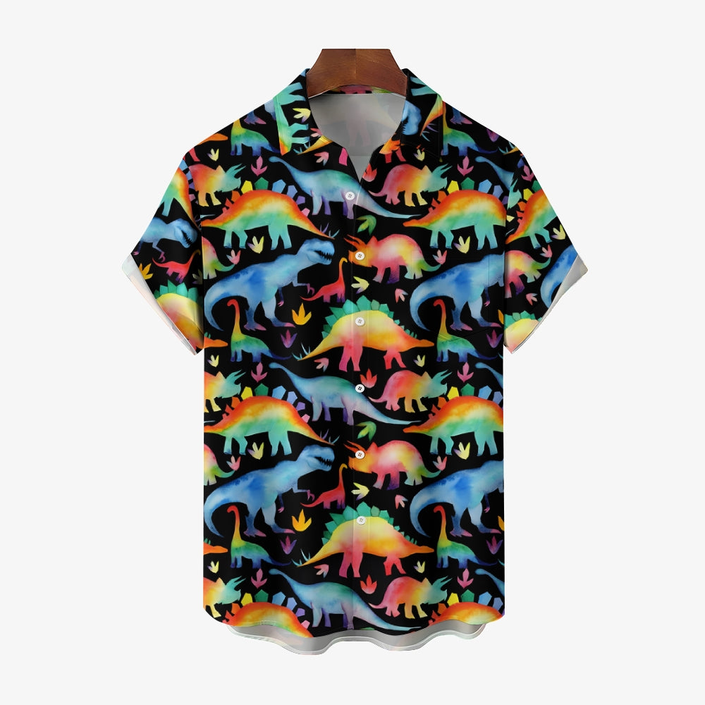 Men's Dinosaur Hawaiian Casual Short Sleeve Shirt 2404001707