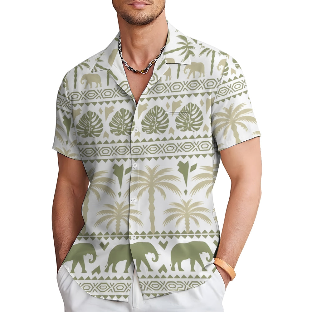 Men's Elephant Print Casual Short Sleeve Shirt 2402000268