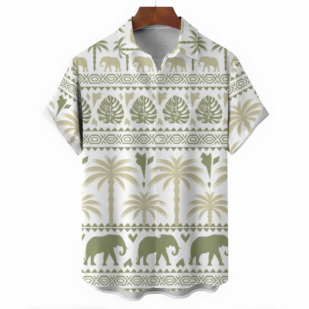 Men's Elephant Print Casual Short Sleeve Shirt 2402000268