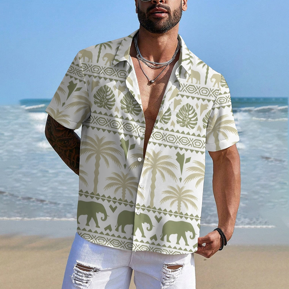 Men's Elephant Print Casual Short Sleeve Shirt 2402000268