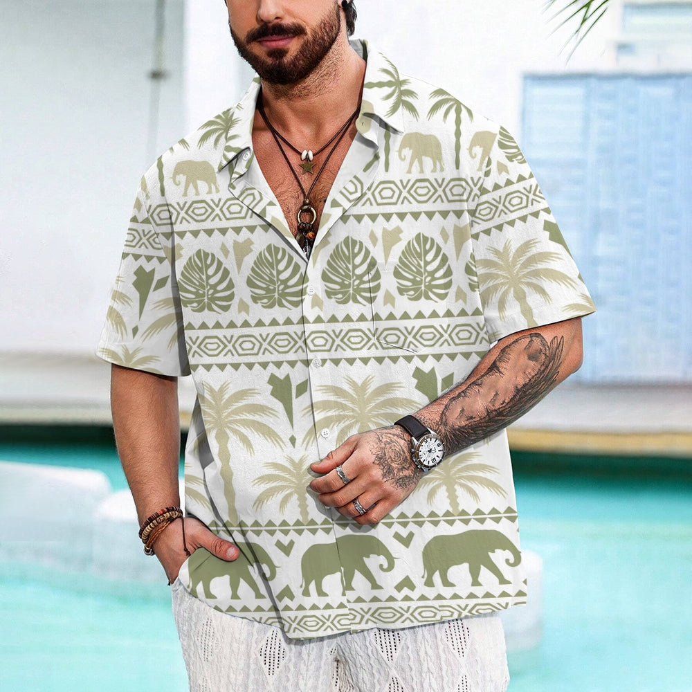 Men's Elephant Print Casual Short Sleeve Shirt 2402000268