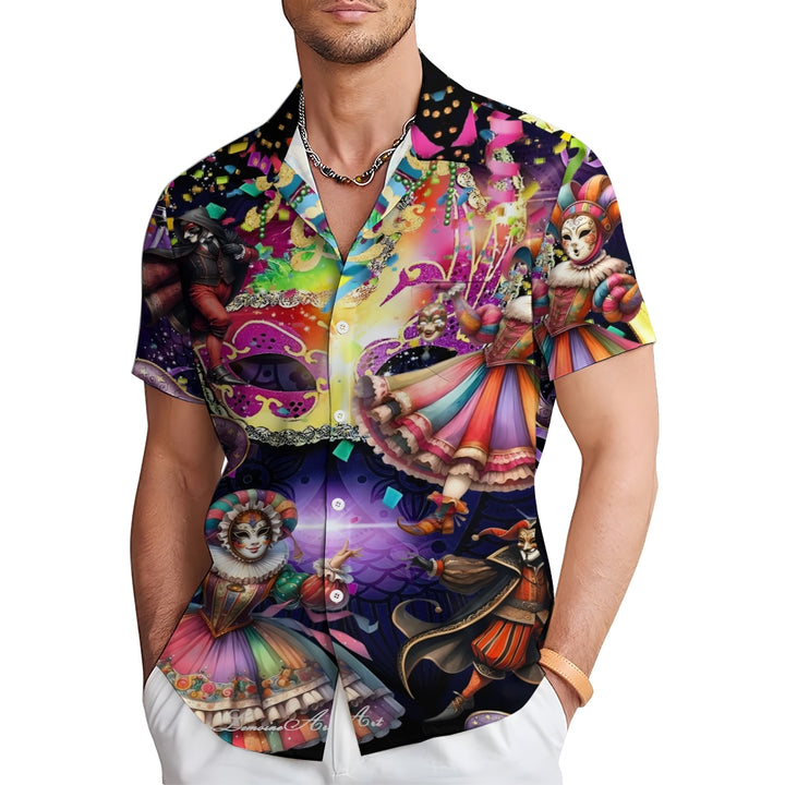 Mardi Gras Mask Hawaiian Casual Short Sleeve Shirt 2412003191