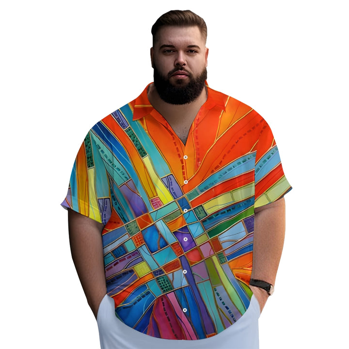 Men's Abstract Art Print Hawaiian Casual Short Sleeve Shirt