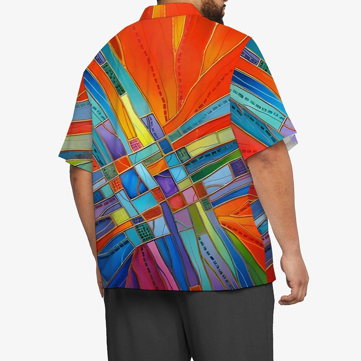 Men's Abstract Art Print Hawaiian Casual Short Sleeve Shirt