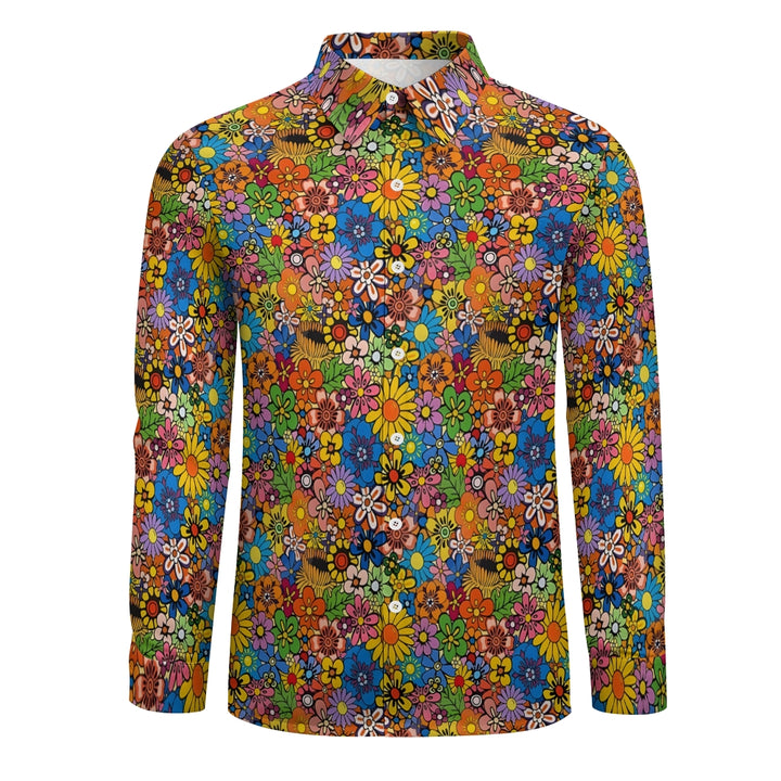 Men's Vintage Colorful Floral Cotton 70s Long Sleeve Button Up Shirt 2408008853