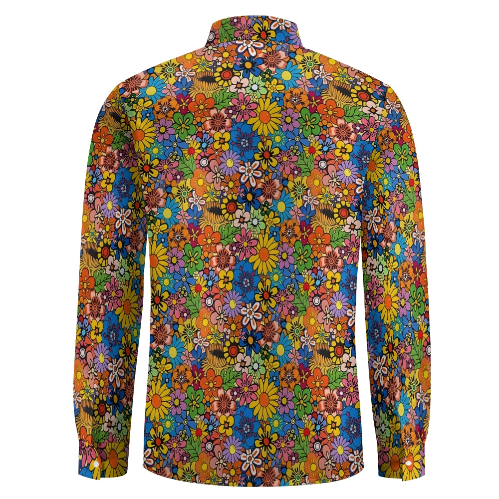 Men's Vintage Colorful Floral Cotton 70s Long Sleeve Button Up Shirt 2408008853