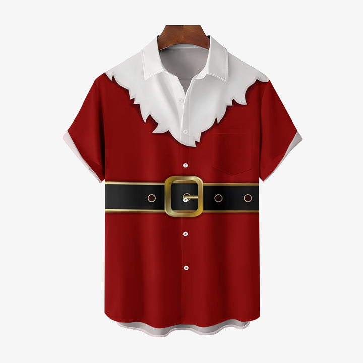 Casual Santa Claus Dress Chest Pocket Short Sleeve Shirt 2309000343