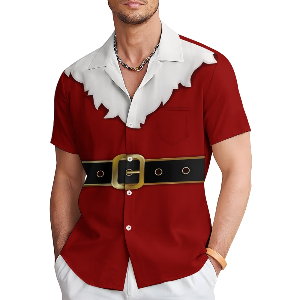 Casual Santa Claus Dress Chest Pocket Short Sleeve Shirt 2309000343