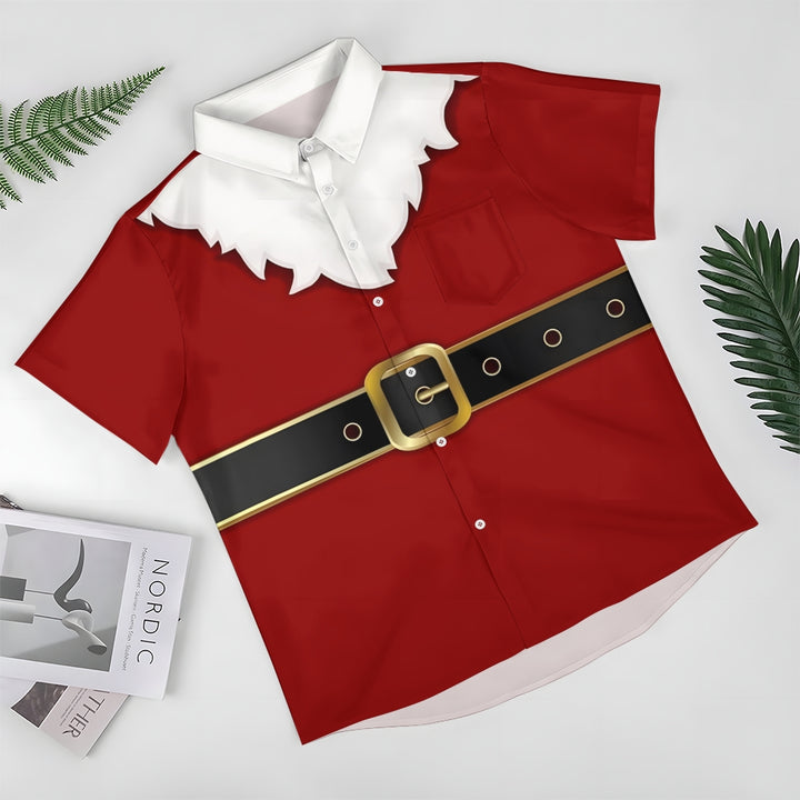 Casual Santa Claus Dress Chest Pocket Short Sleeve Shirt 2309000343