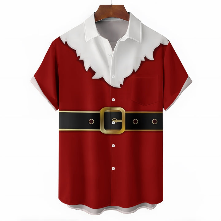 Casual Santa Claus Dress Chest Pocket Short Sleeve Shirt 2309000343