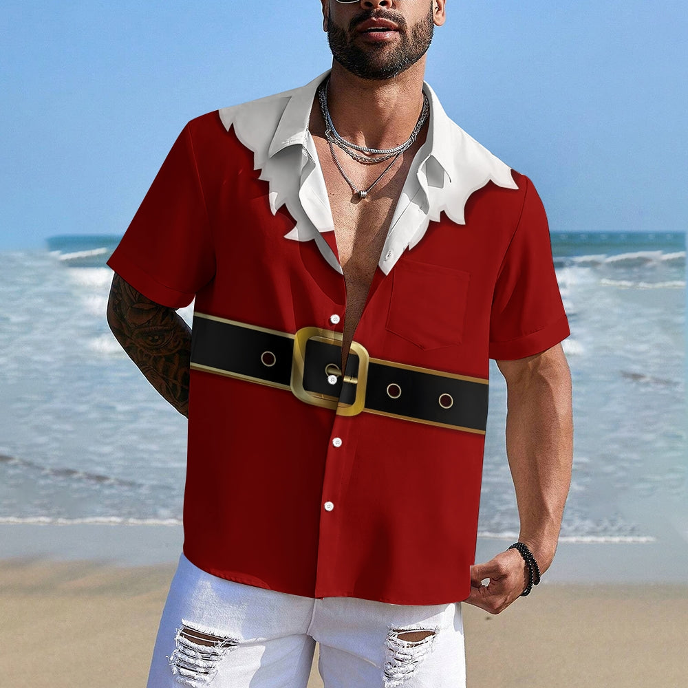 Casual Santa Claus Dress Chest Pocket Short Sleeve Shirt 2309000343