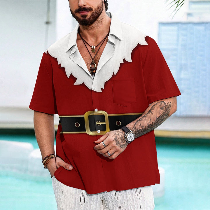 Casual Santa Claus Dress Chest Pocket Short Sleeve Shirt 2309000343