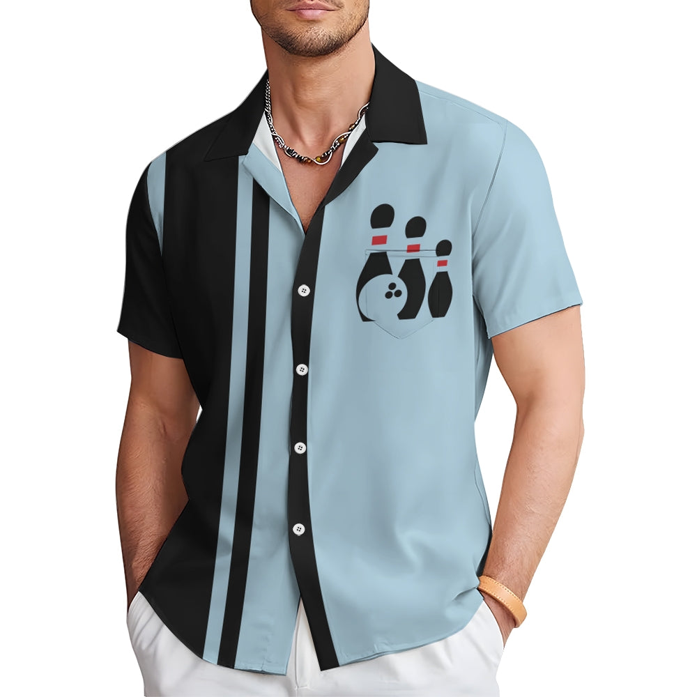 Men's Geometric Print Retro Bowling Short Sleeve Shirt 2409000360