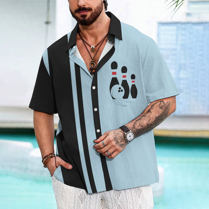 Men's Geometric Print Retro Bowling Short Sleeve Shirt 2409000360