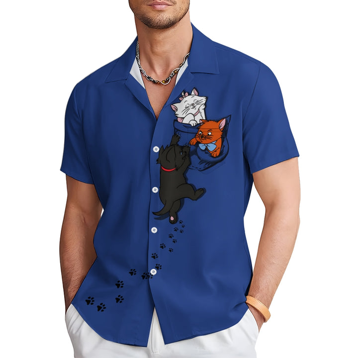 Men's Naughty Cat Pattern Short Sleeve Shirt 2409000368