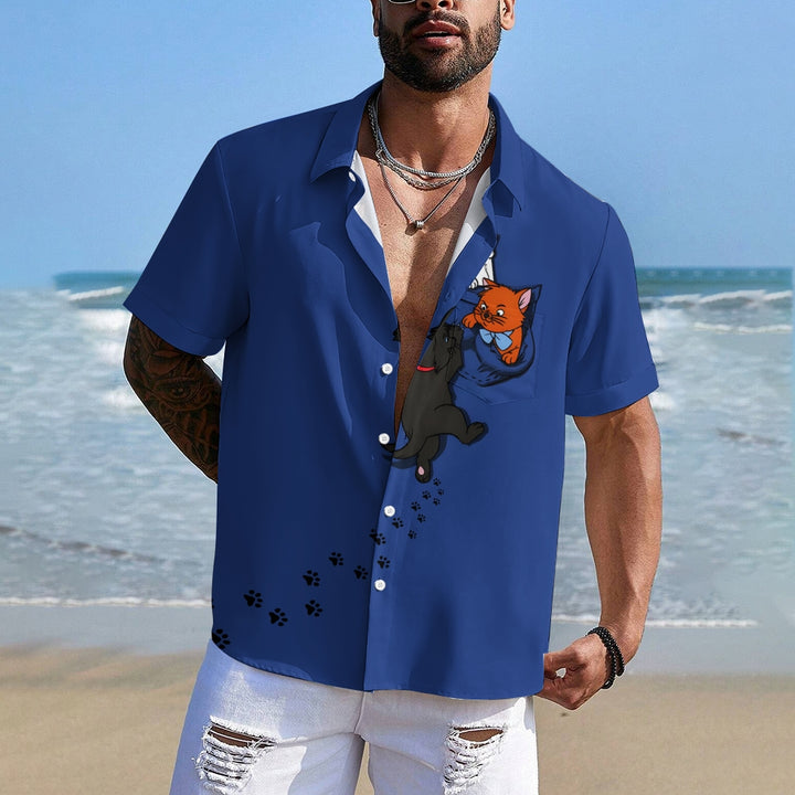 Men's Naughty Cat Pattern Short Sleeve Shirt 2409000368