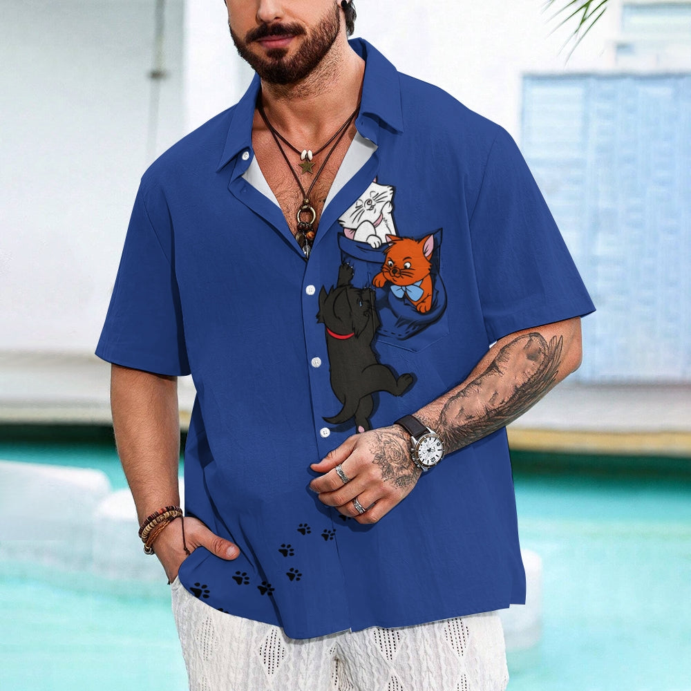 Men's Naughty Cat Pattern Short Sleeve Shirt 2409000368