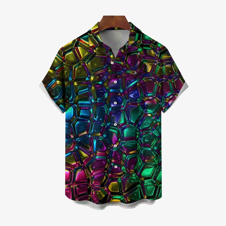 Men's Novelty 3D Geometric Pattern Print Short Sleeve Shirt 2409000370