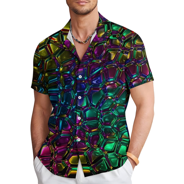 Men's Novelty 3D Geometric Pattern Print Short Sleeve Shirt 2409000370