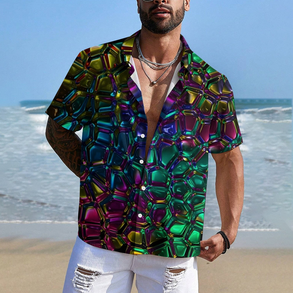 Men's Novelty 3D Geometric Pattern Print Short Sleeve Shirt 2409000370