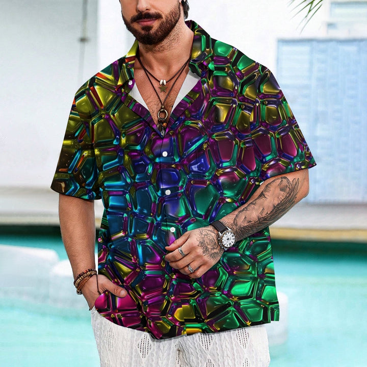 Men's Novelty 3D Geometric Pattern Print Short Sleeve Shirt 2409000370