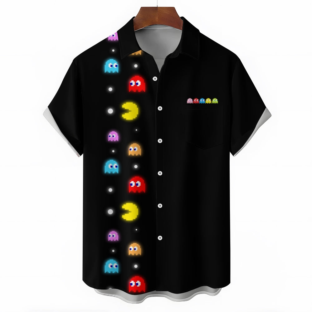 Navy Pac-Man Game Hawaiian Short Sleeve Shirt 2407004747