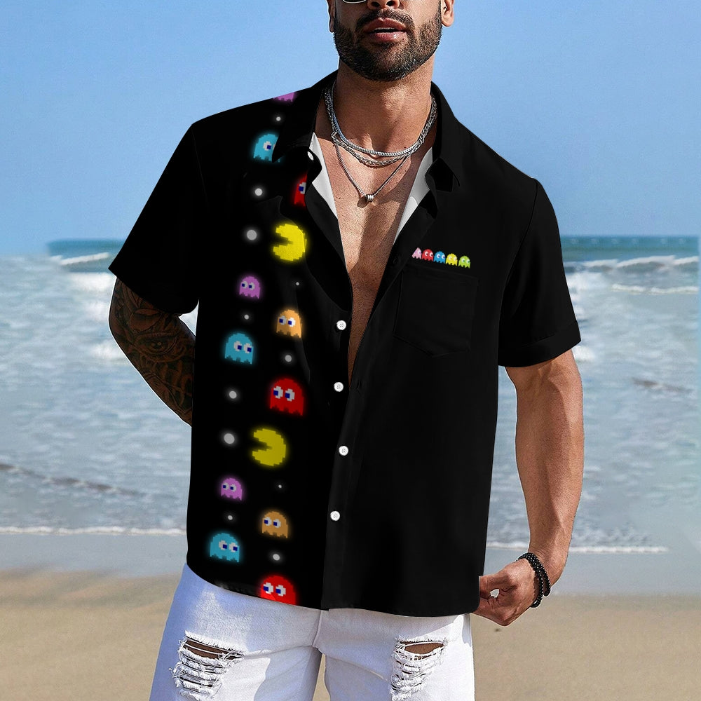 Navy Pac-Man Game Hawaiian Short Sleeve Shirt 2407004747