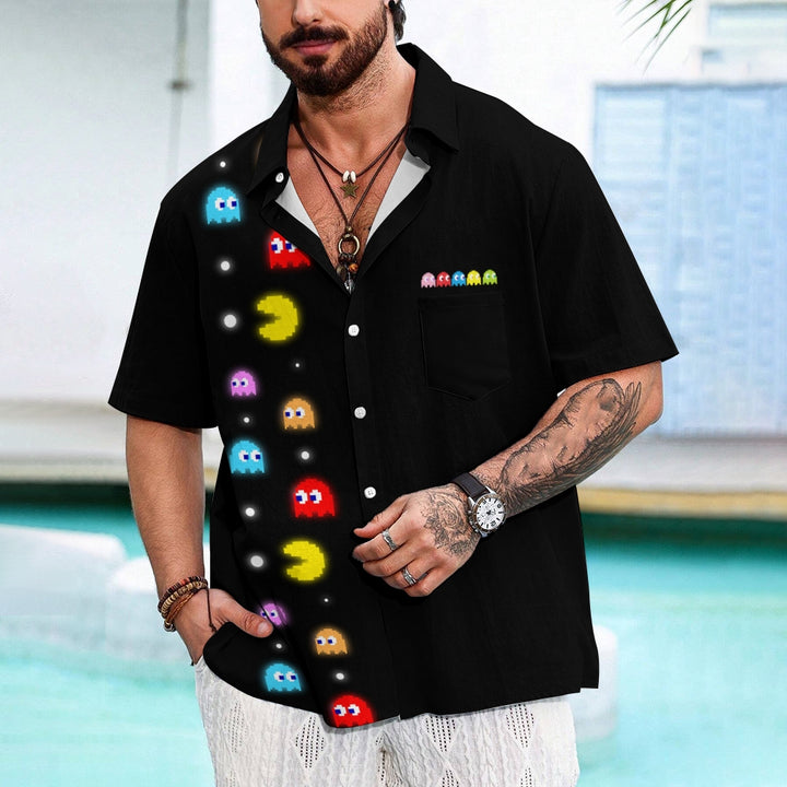 Navy Pac-Man Game Hawaiian Short Sleeve Shirt 2407004747