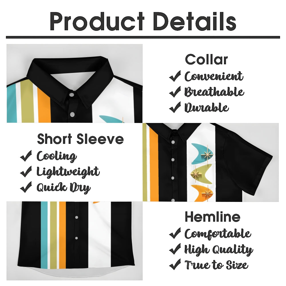 Retro Classic Boomerang Pattern Striped Bowling Shirt 240300032