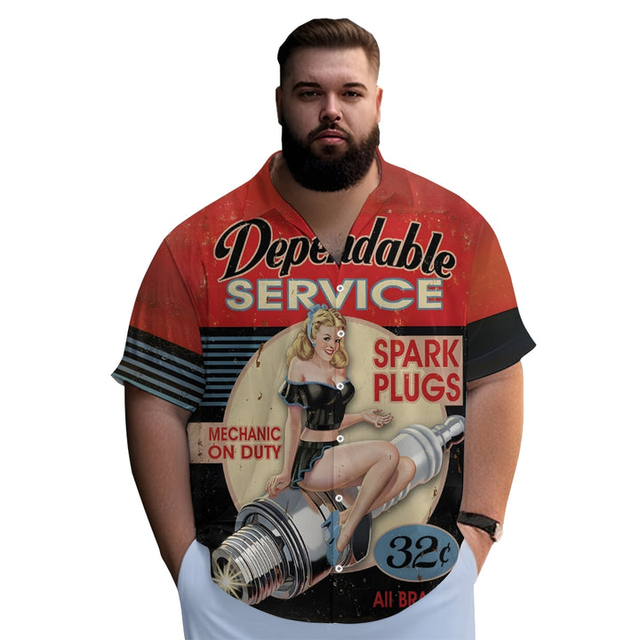 Car Repair Pinup Girl Plus Size Short Sleeve Shirt 2407000114