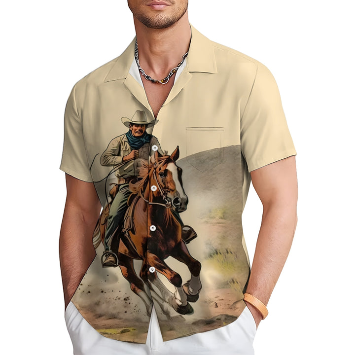 Men's Western Cowboy Anime Print Short Sleeve Shirt 2409000912