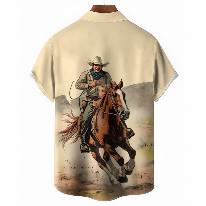 Men's Western Cowboy Anime Print Short Sleeve Shirt 2409000912