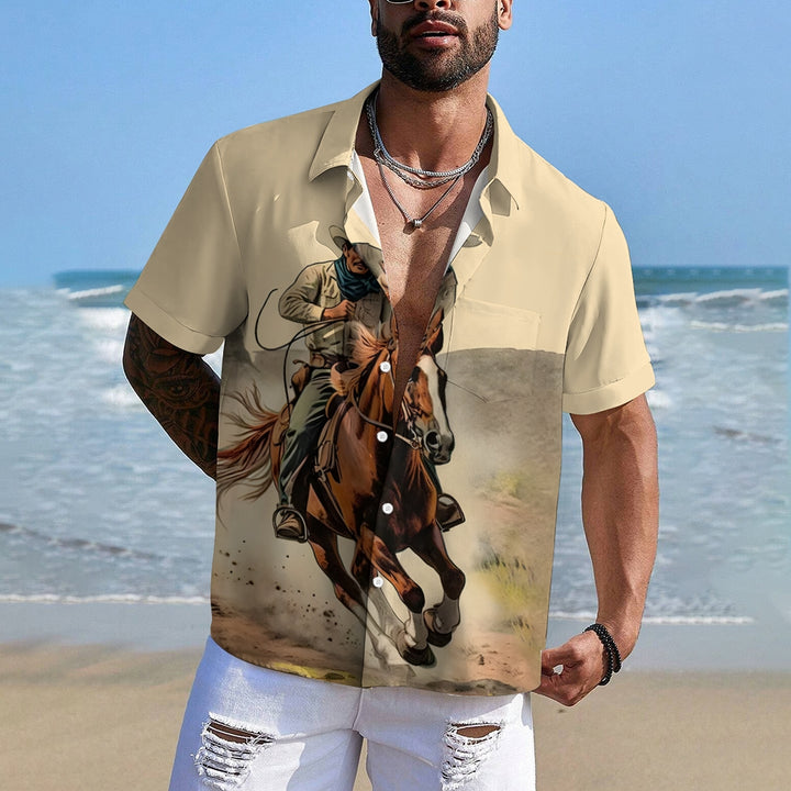 Men's Western Cowboy Anime Print Short Sleeve Shirt 2409000912