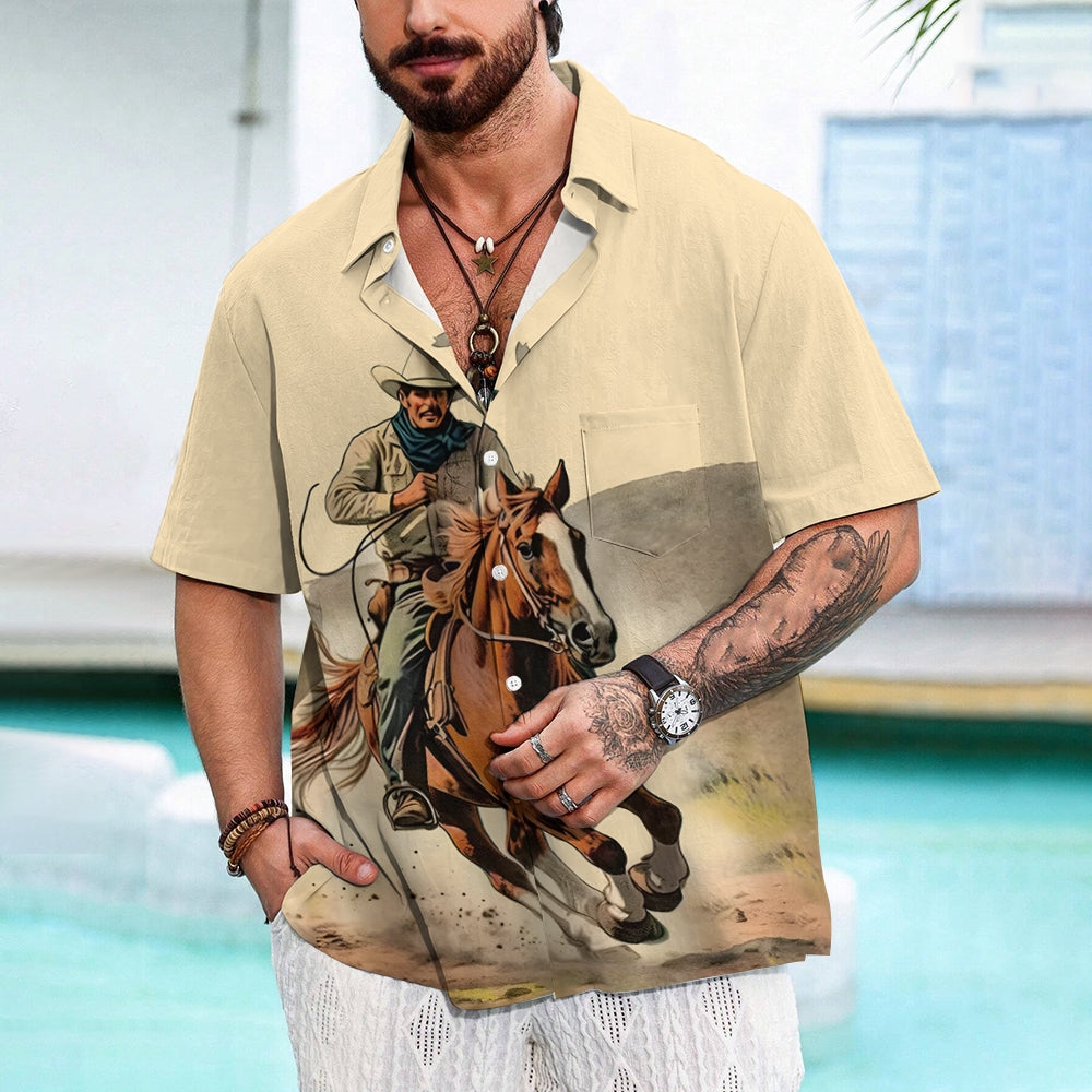 Men's Western Cowboy Anime Print Short Sleeve Shirt 2409000912