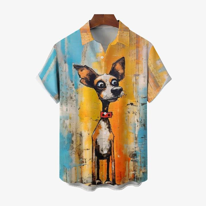 Men Funny Animals Dog Oil Painting Art Short Sleeve Shirt 2409000952