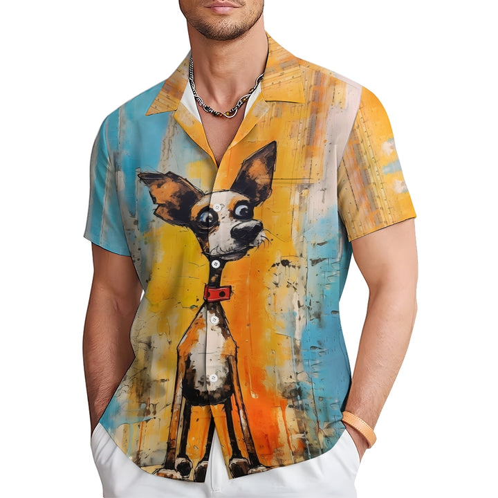 Men Funny Animals Dog Oil Painting Art Short Sleeve Shirt 2409000952