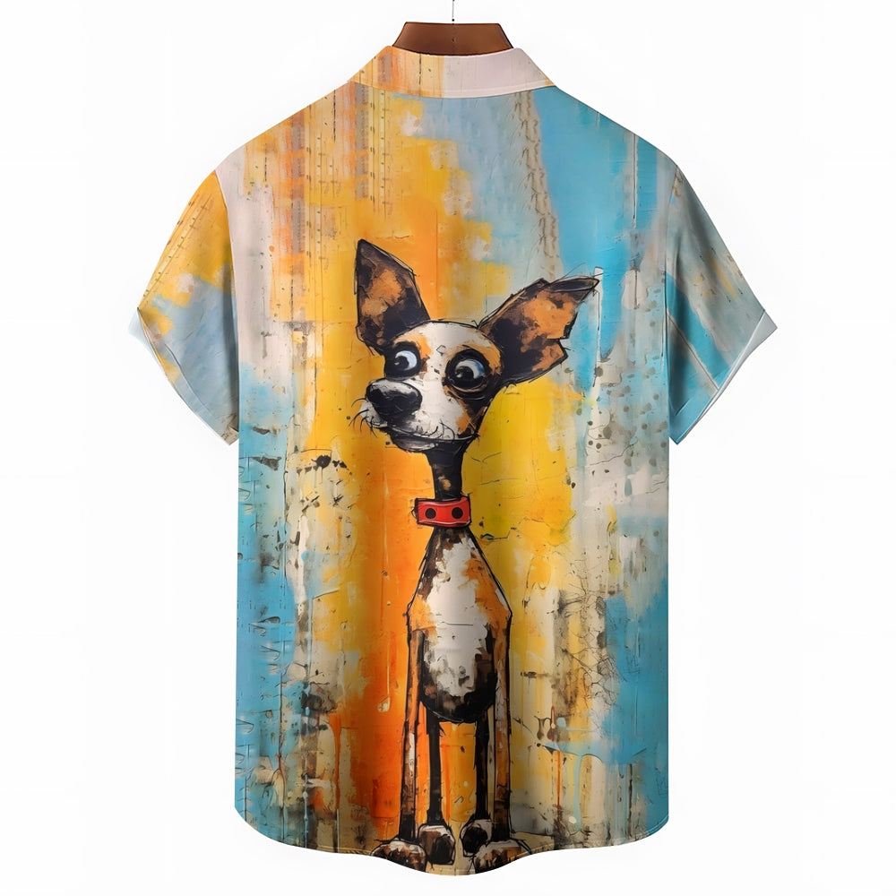 Men Funny Animals Dog Oil Painting Art Short Sleeve Shirt 2409000952