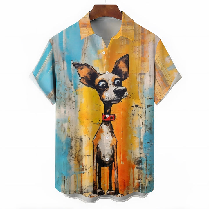 Men Funny Animals Dog Oil Painting Art Short Sleeve Shirt 2409000952