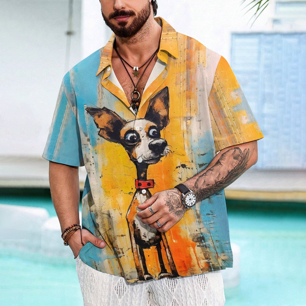 Men Funny Animals Dog Oil Painting Art Short Sleeve Shirt 2409000952