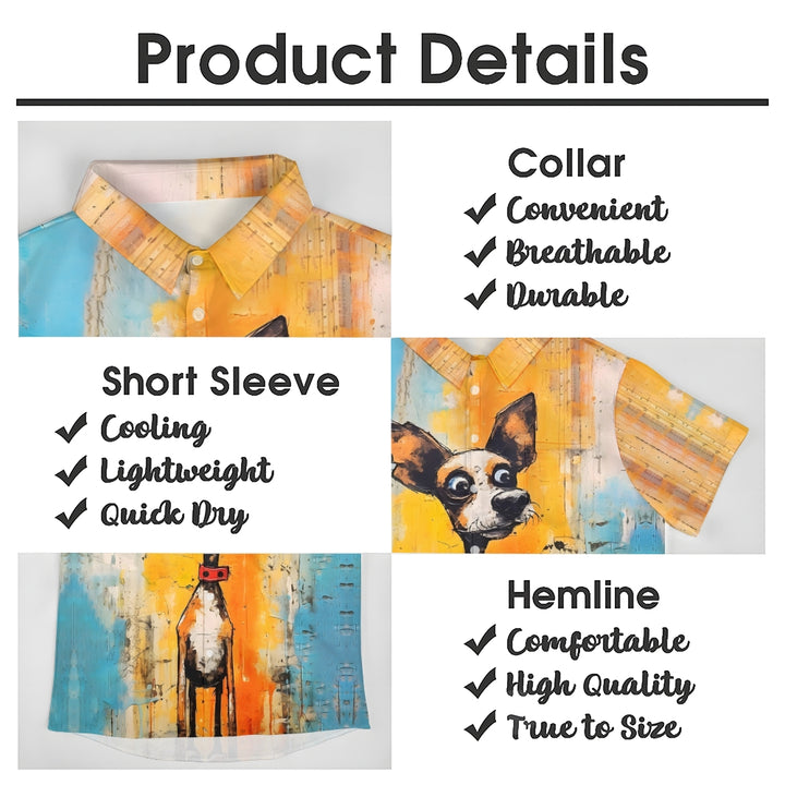 Men Funny Animals Dog Oil Painting Art Short Sleeve Shirt 2409000952