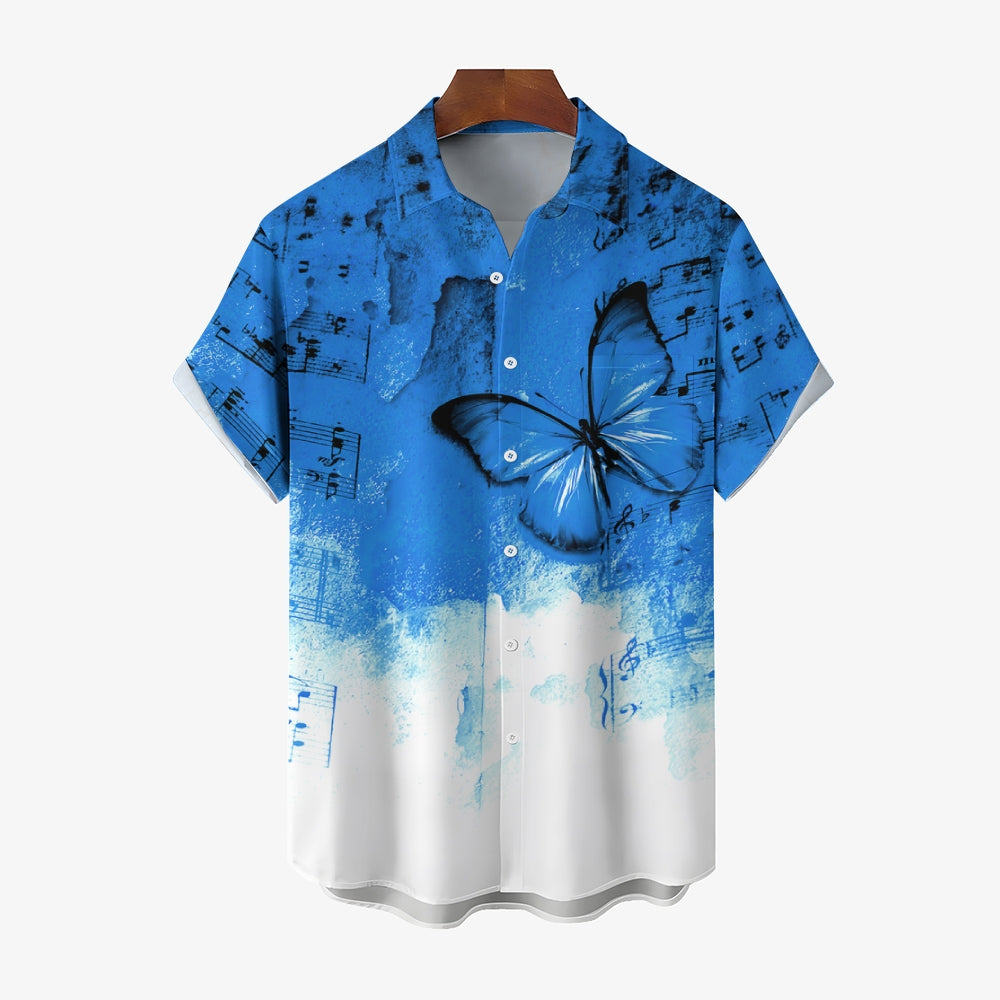 Men's Butterfly Music Notes Graphic Prints Turndown Shirt