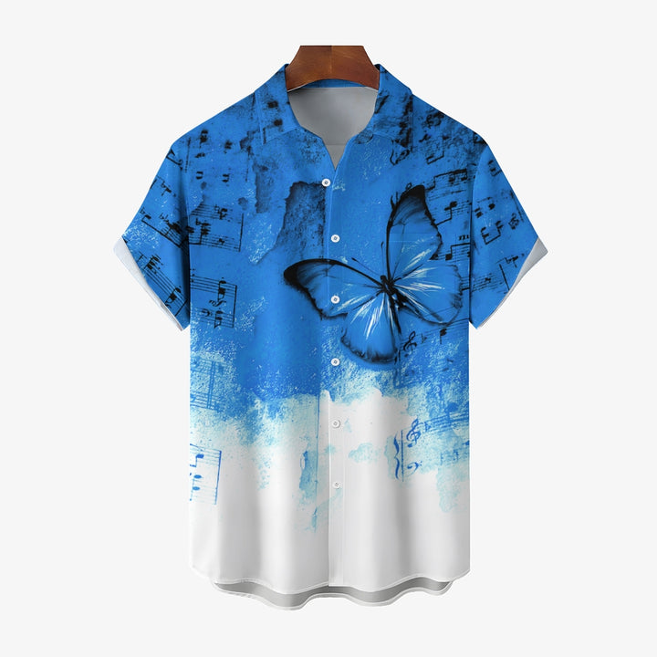 Men's Butterfly Music Notes Graphic Prints Turndown Shirt