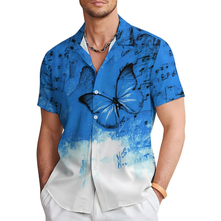 Men's Butterfly Music Notes Graphic Prints Turndown Shirt